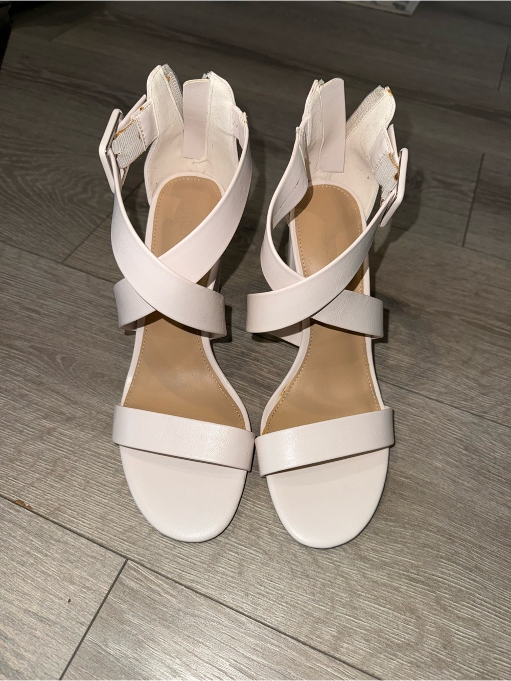 JustFab White Crisscross Ankle Strap Block Heels